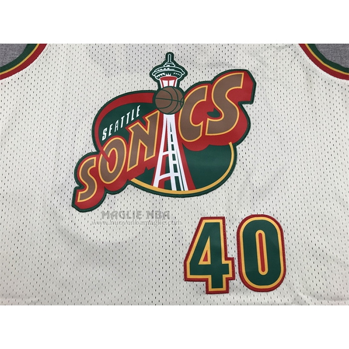 Maglia
 Shawn Kemp NO 40 Seattle SuperSonics Mitchell & Ness Chainstitch Crema
